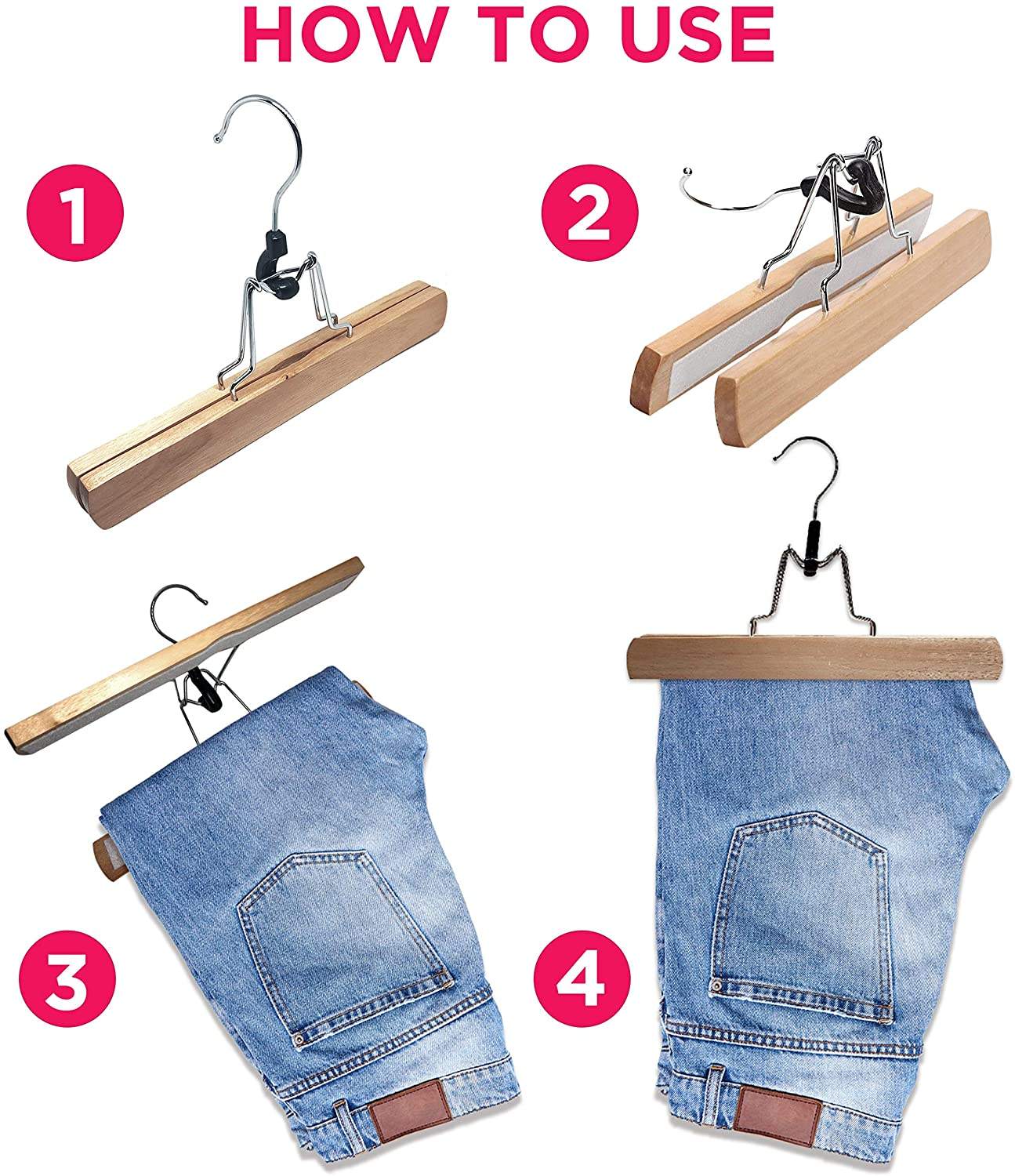 Custom Natural and Sturdy Wooden Trouser Hangers