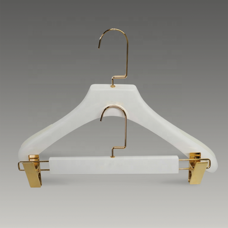 White Beech Wood Suit Clothing Hanger with Anti-slip