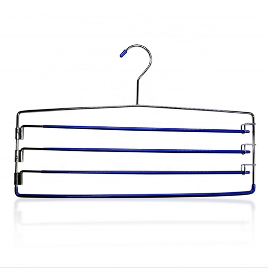 4 Layers Metal Blue Pants Hanger Rubberized Anti slip