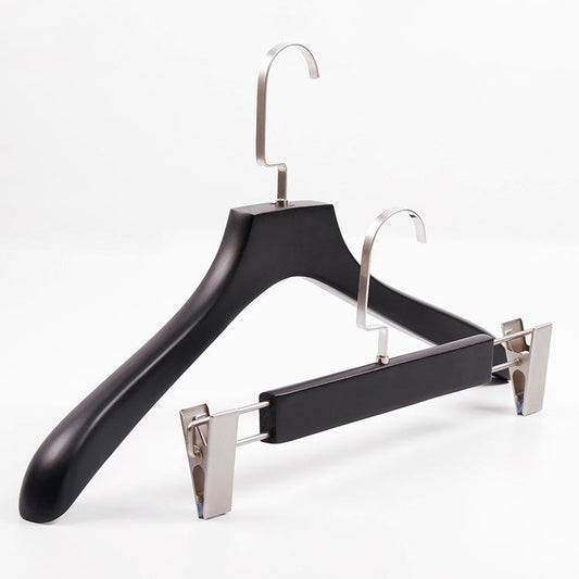 Black Solid Wooden Clothes Hanger For Adult Clothes