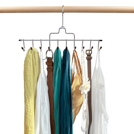 Multifunctional 10hooks Hanger Metal Chrome Space Saving for Closet