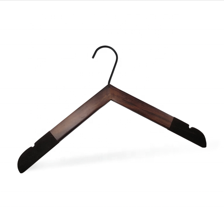 Wooden Hanger Antique Brown Velvet Shoulder Anti Slip