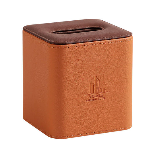 Custom Logo Orange PU Leather Hotel Tissue Box