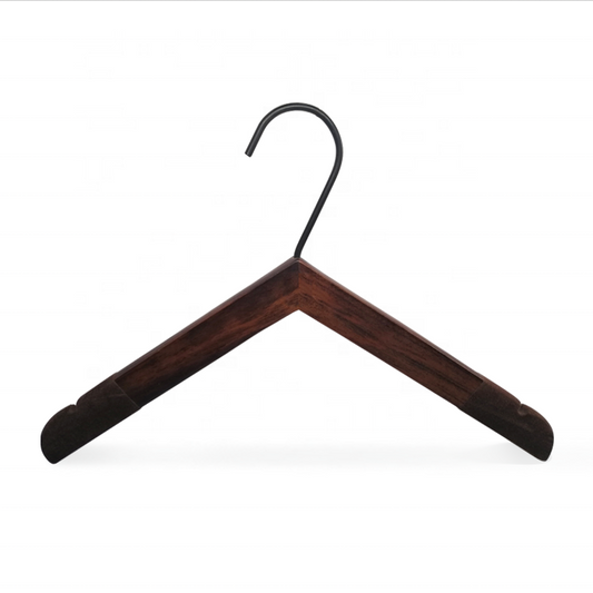 Wooden Hanger Antique Brown Velvet Shoulder Anti Slip