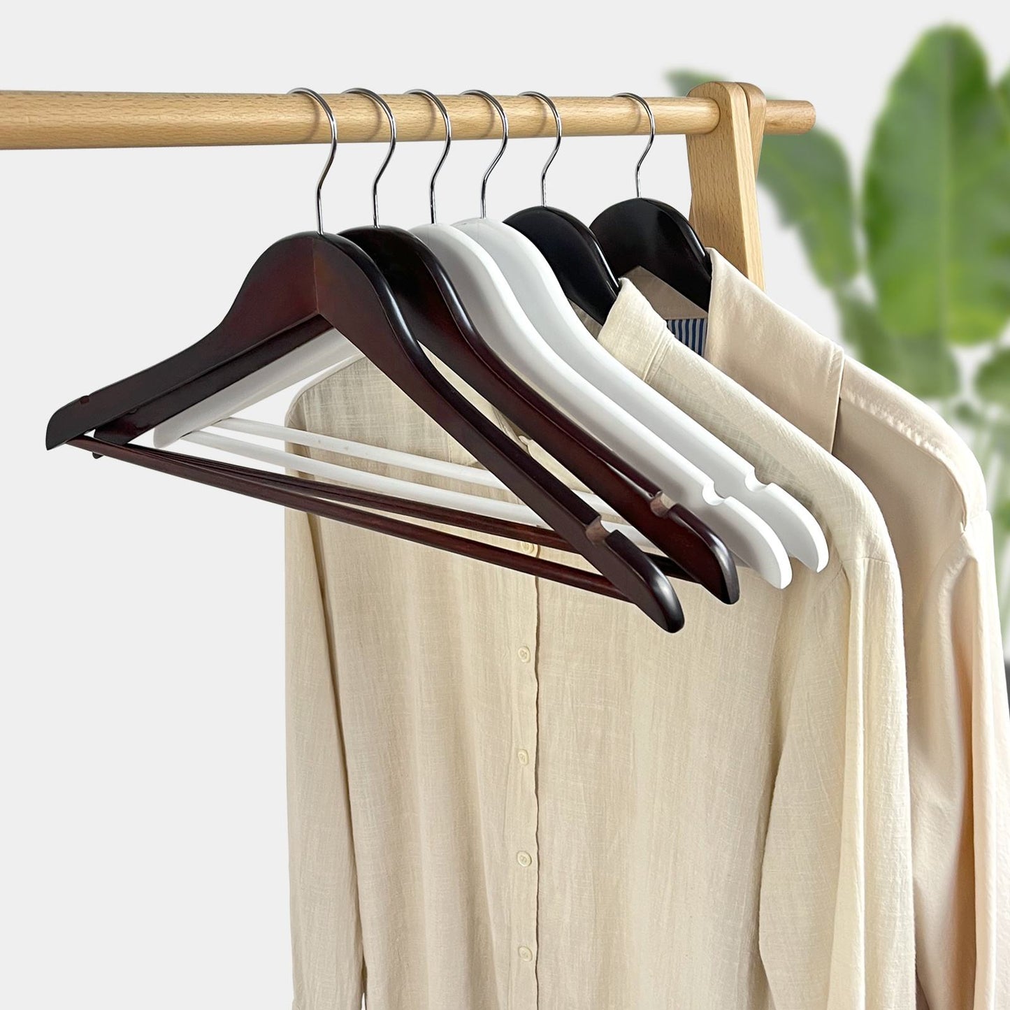 Dark Brown Suits Hanger Wooden With Trousers Bar
