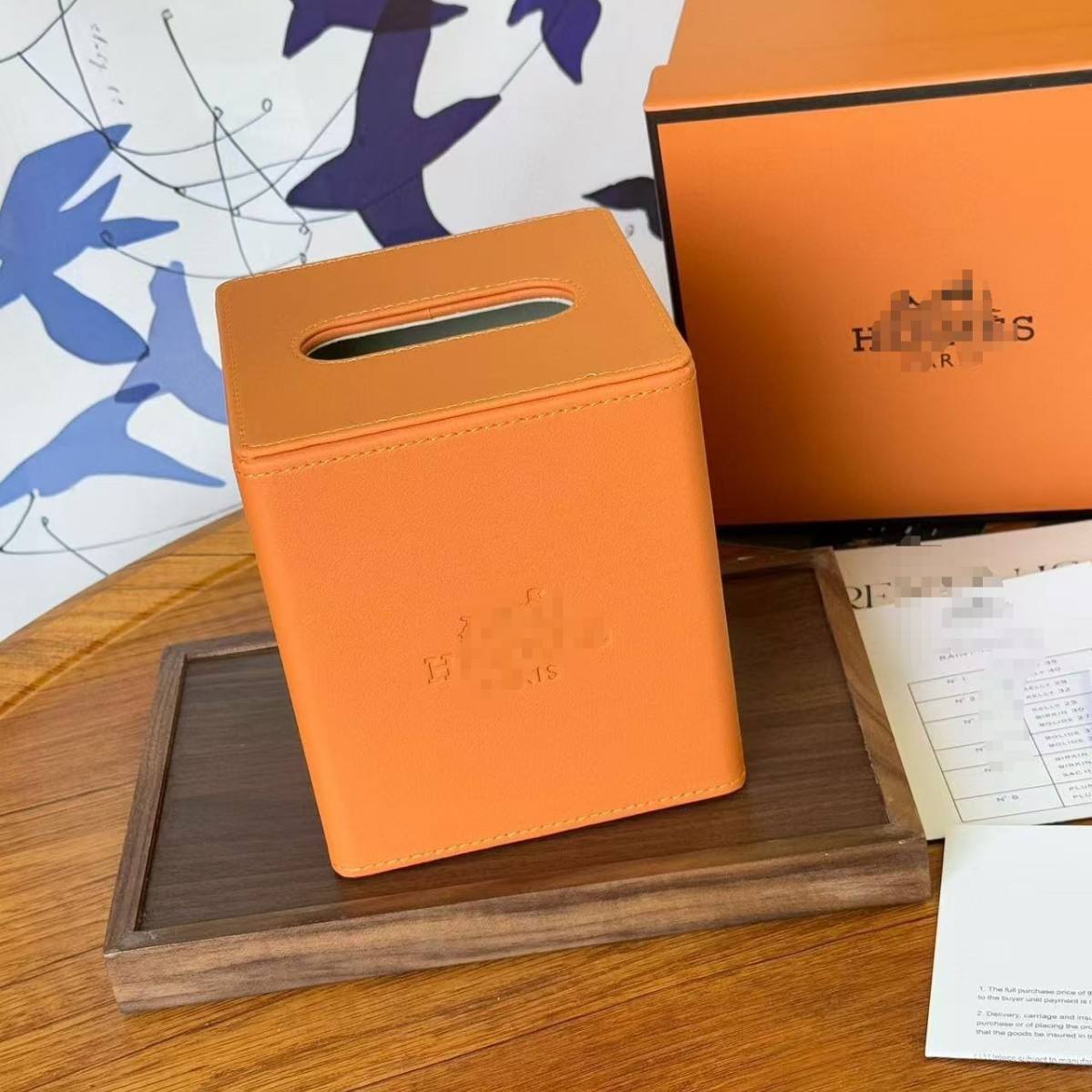 Custom Logo Orange PU Leather Hotel Tissue Box