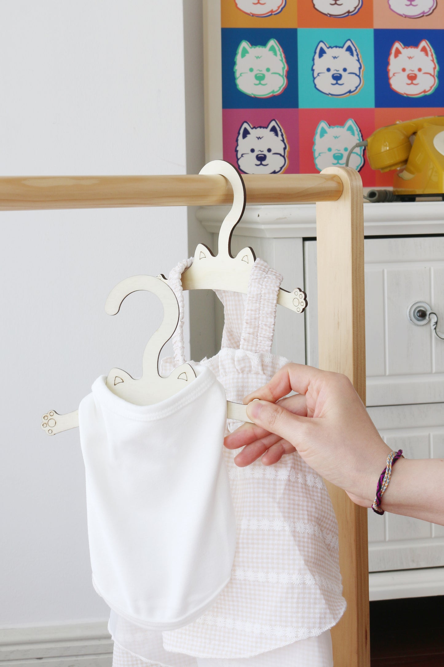 Cute Cat Small Size Wooden Hangers for Pet Cloths Doll Clothes