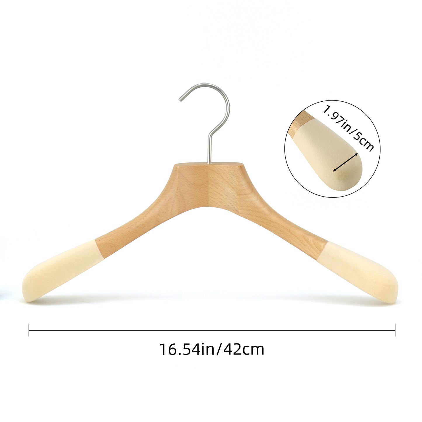 Solid Wood Hanger With Wide Flocked Anti-slip Shoulder