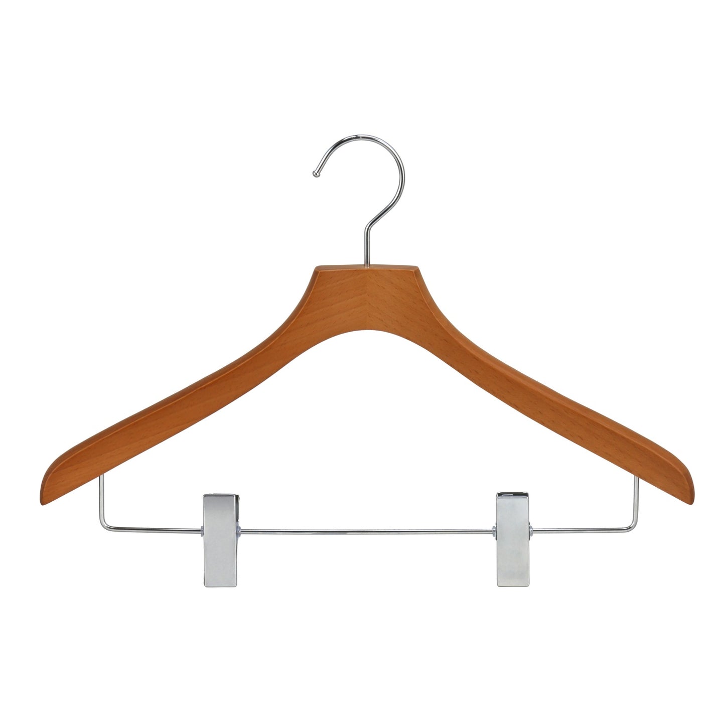 Brown Color Beech Wood Hanger With Sliver Clip