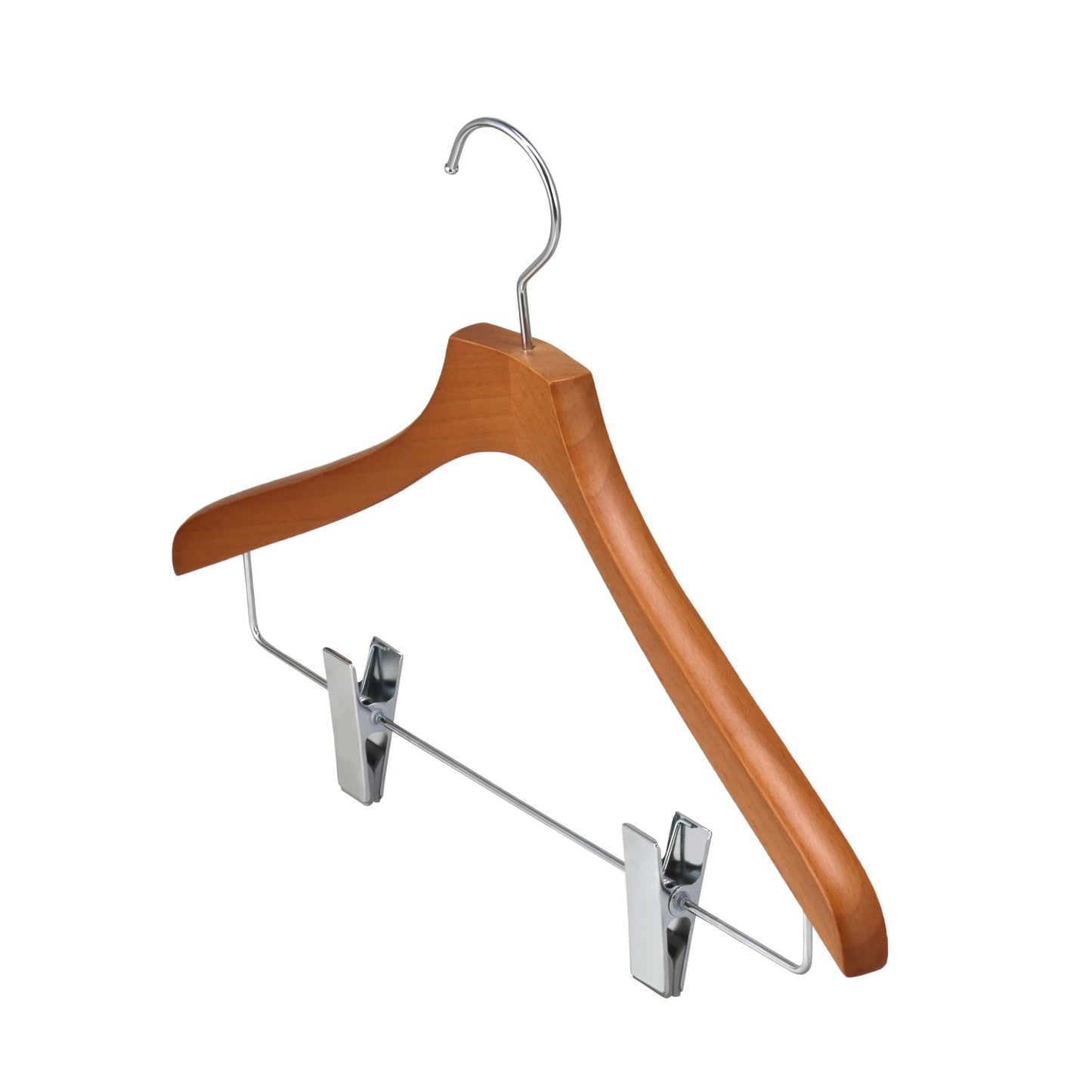 Brown Color Beech Wood Hanger With Sliver Clip