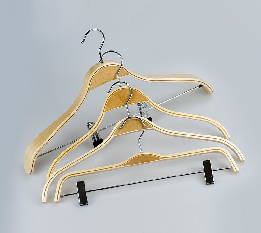 Natural Laminated Pants Hanger with clips