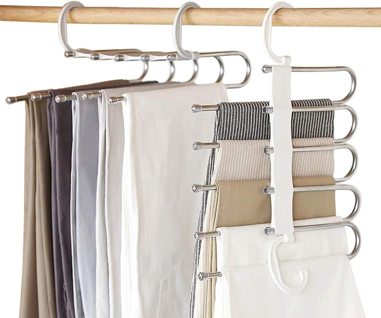 Space Saving 5 layer Multi Functional Metal Pants Hanger