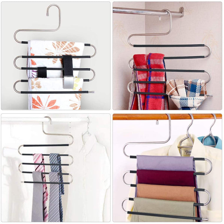 S-Shape Space Saving 5 layer Multifunction Heavy Metal pants Hangers