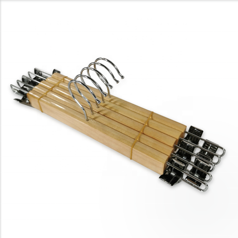 Wooden Pants Hangers With Silver Clips