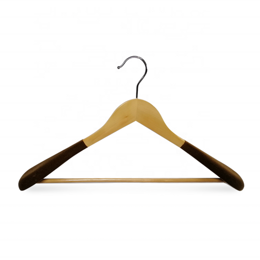 Lotus Wood Suits Hanger With Velvet Shoulder Round Bar