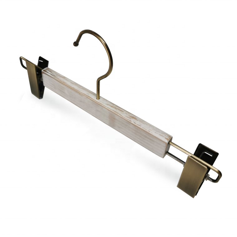 White Washed Wooden Trousers Hanger With Flat Clips
