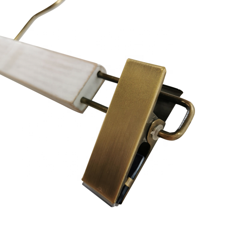 White Washed Wooden Trousers Hanger With Flat Clips