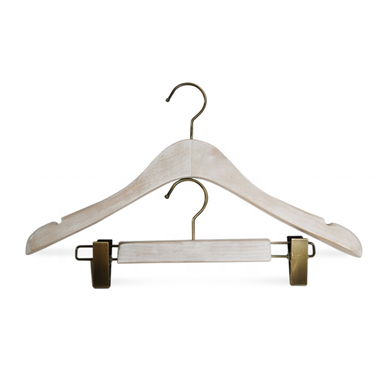 White Washed Wooden Trousers Hanger With Flat Clips