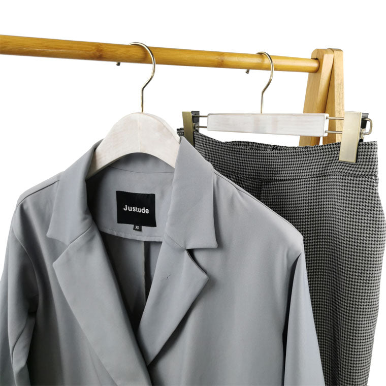 White Washed Wooden Trousers Hanger With Flat Clips