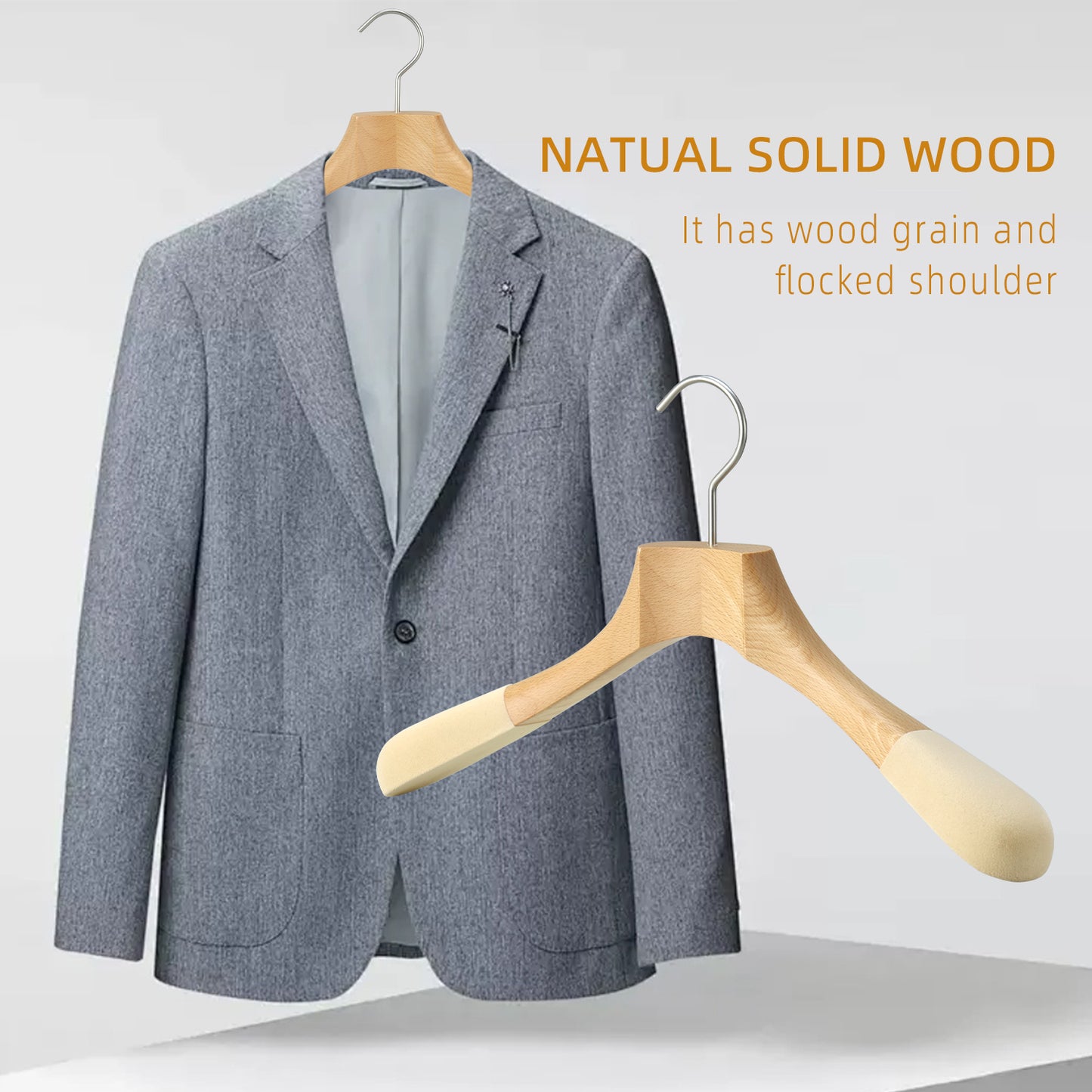 Solid Wood Hanger With Wide Flocked Anti-slip Shoulder