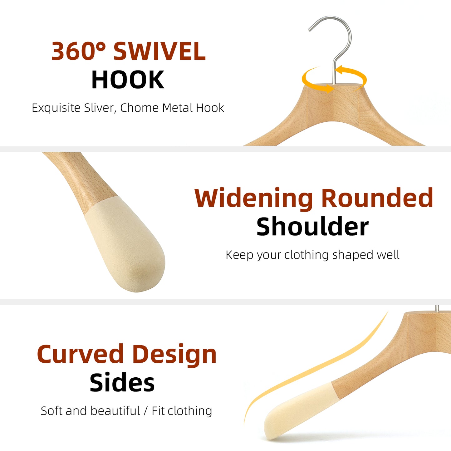 Solid Wood Hanger With Wide Flocked Anti-slip Shoulder