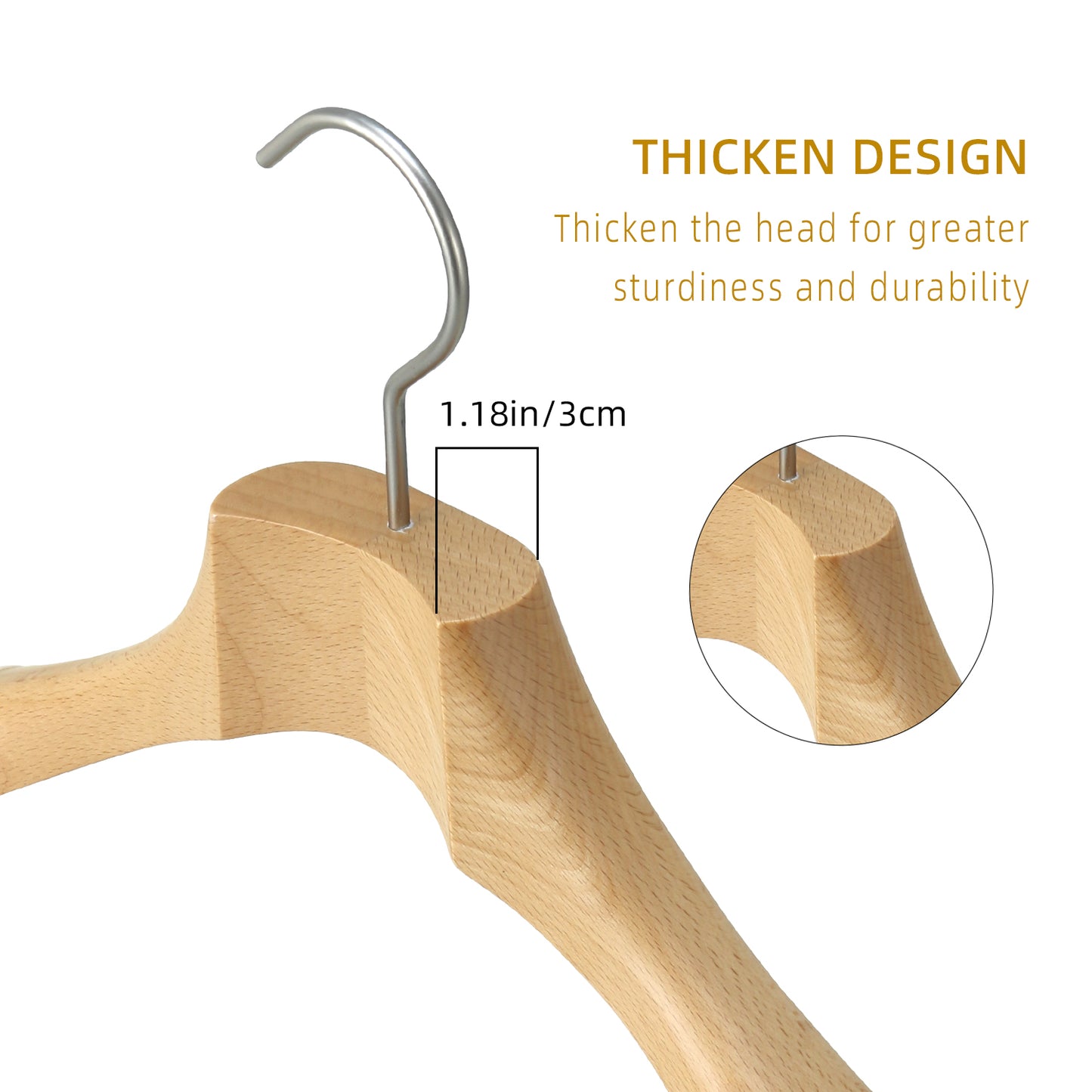 Solid Wood Hanger With Wide Flocked Anti-slip Shoulder
