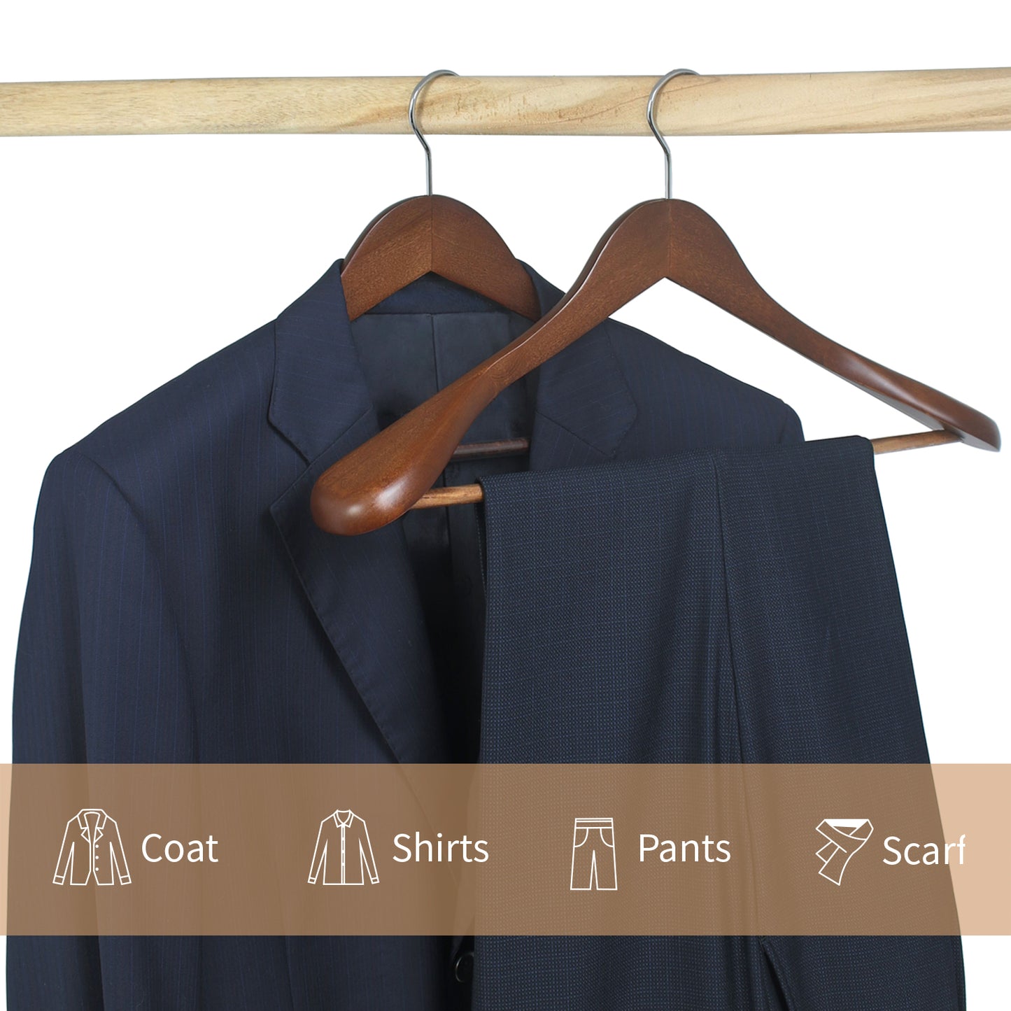 Walnut Brown Wide Shoulder Wooden Hanger With Swivel Hook