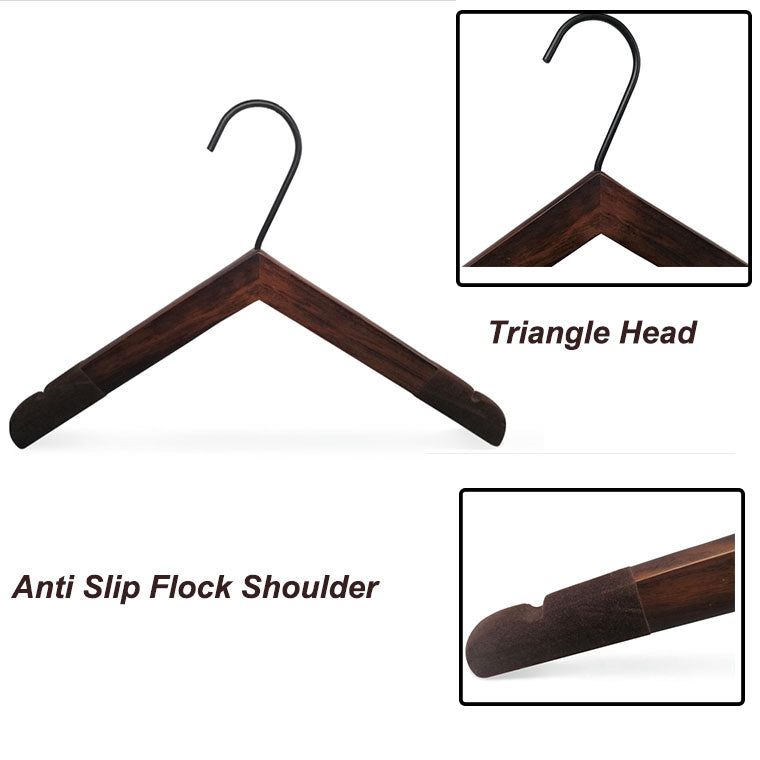 Wooden Hanger Antique Brown Velvet Shoulder Anti Slip