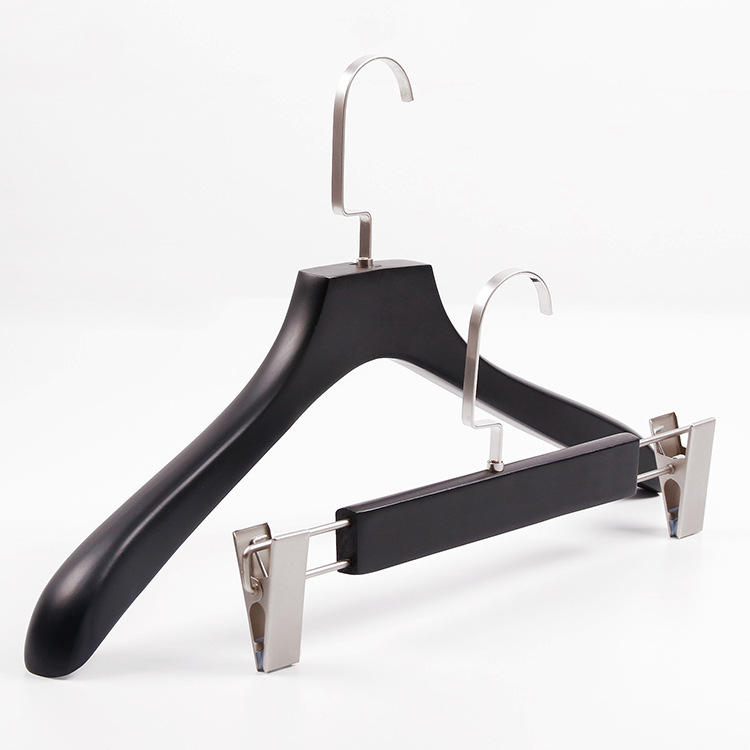 Black Solid Wooden Clothes Hanger For Adult Clothes