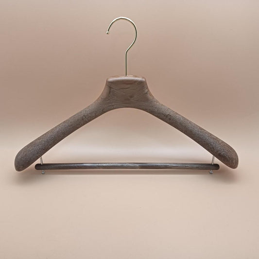 Ttexture of the wood Plastic Clothing Hanger Display With Trouser Bar