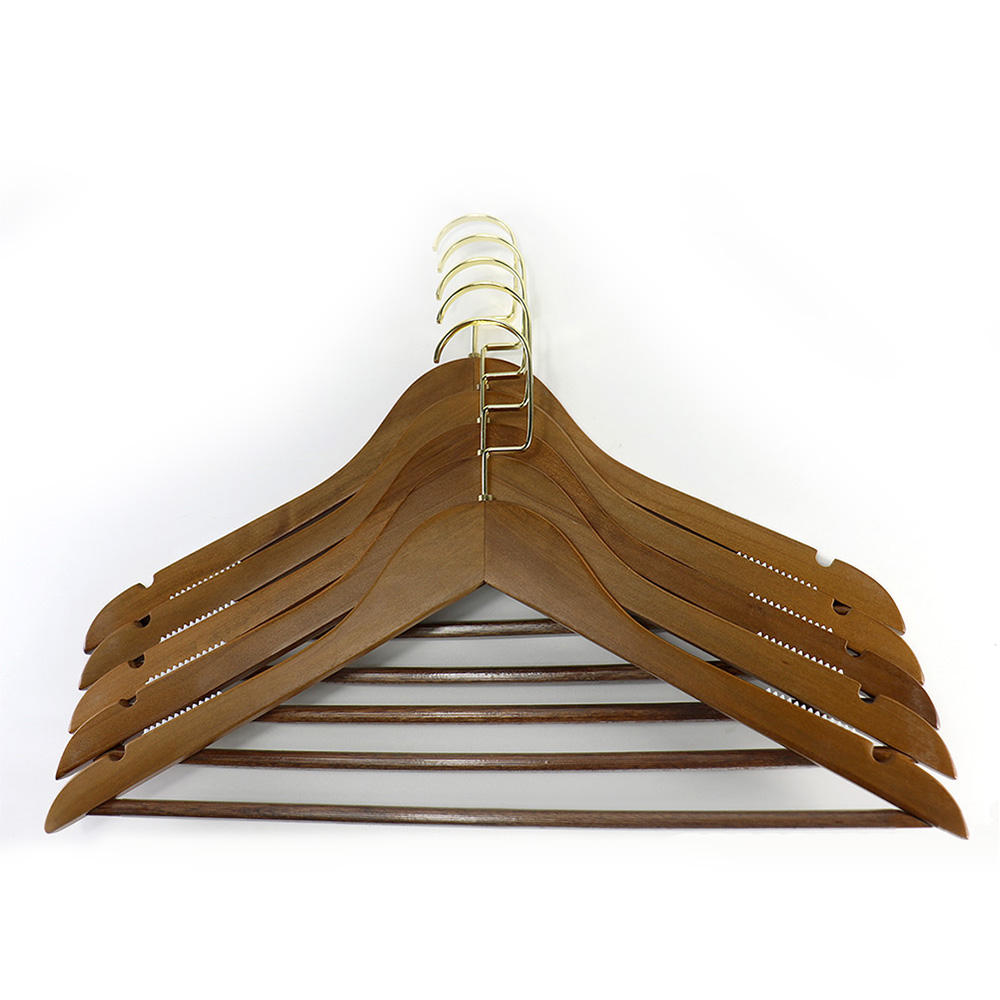 Brown Color Wooden Hanger With Anti-slip Bar