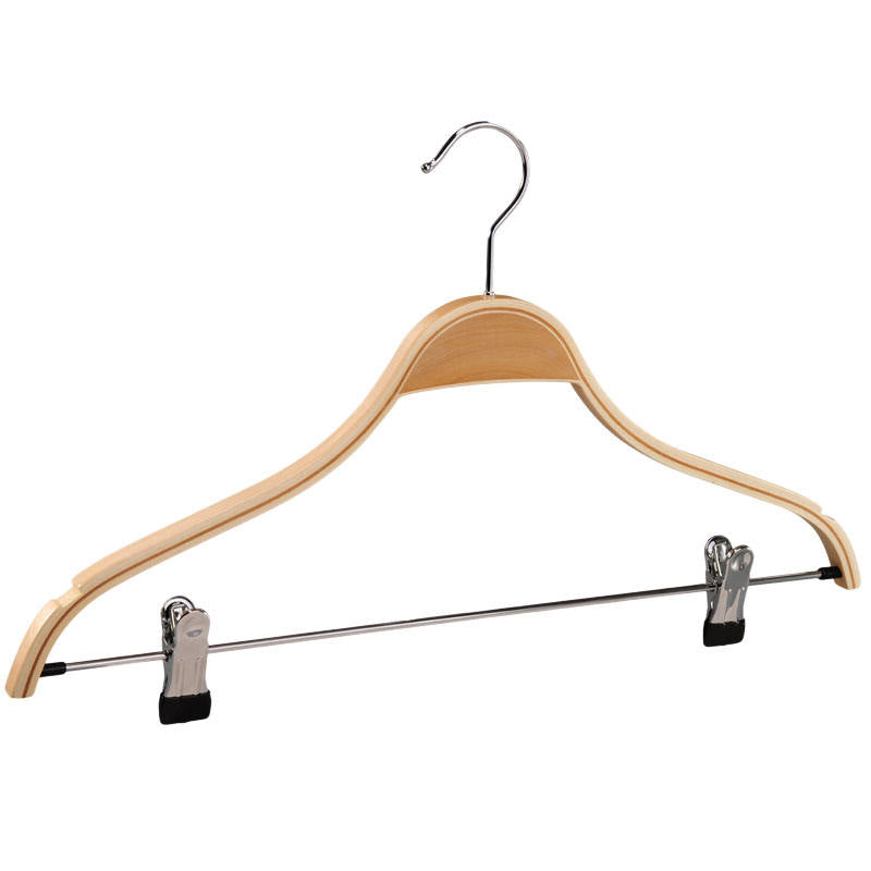 Anti slip Wooden Laminated Hanger With Clips and Notches