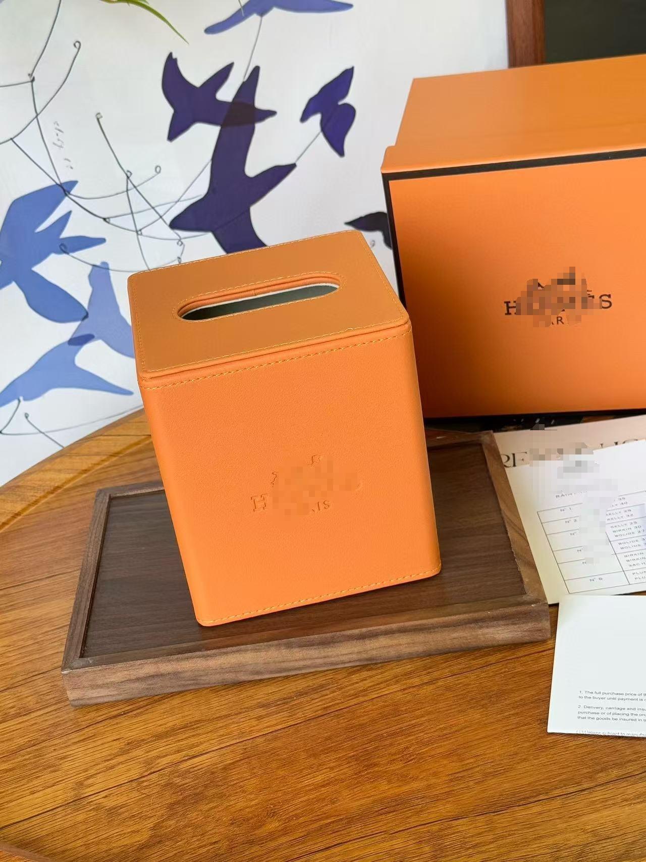 Custom Logo Orange PU Leather Hotel Tissue Box