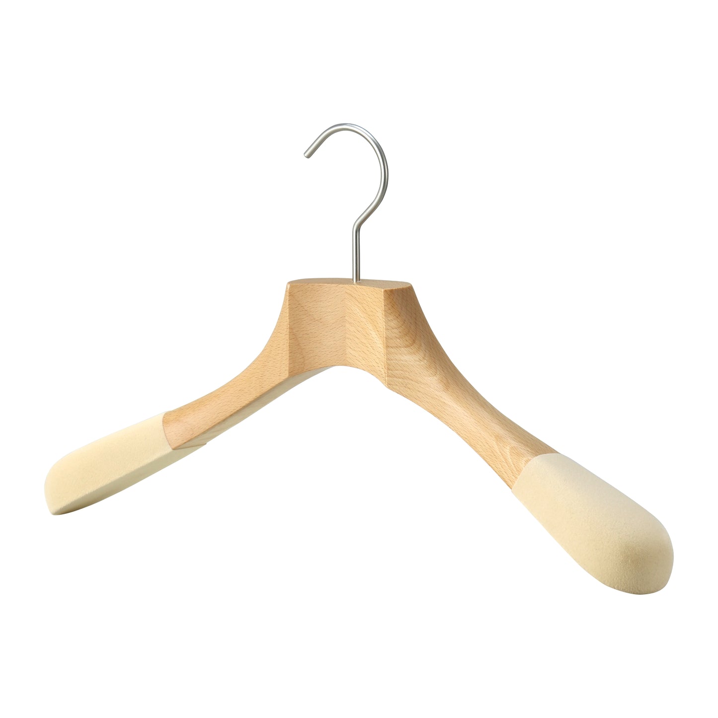 Solid Wood Hanger With Wide Flocked Anti-slip Shoulder