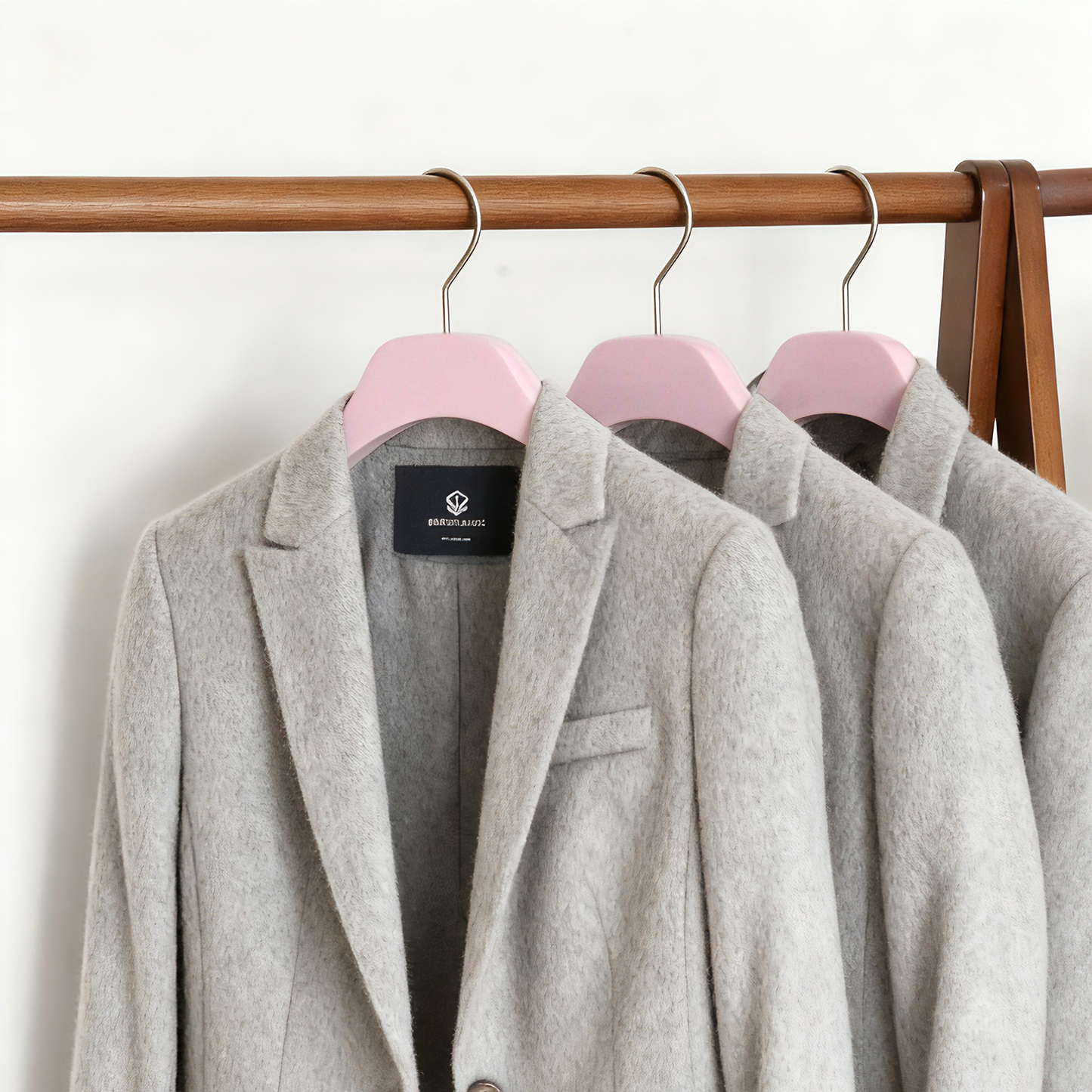 Pink Color Solid Wood Hanger With Wide Shoulder