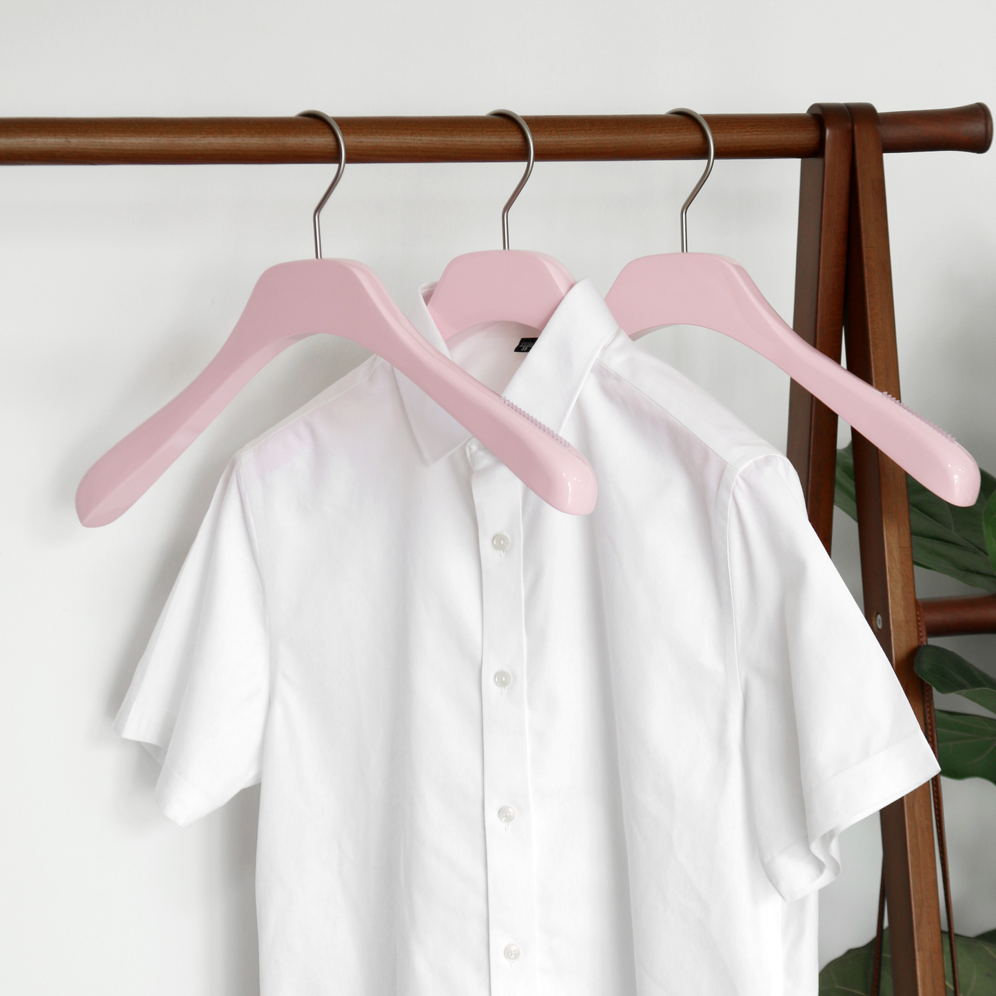 Pink Color Solid Wood Hanger With Wide Shoulder