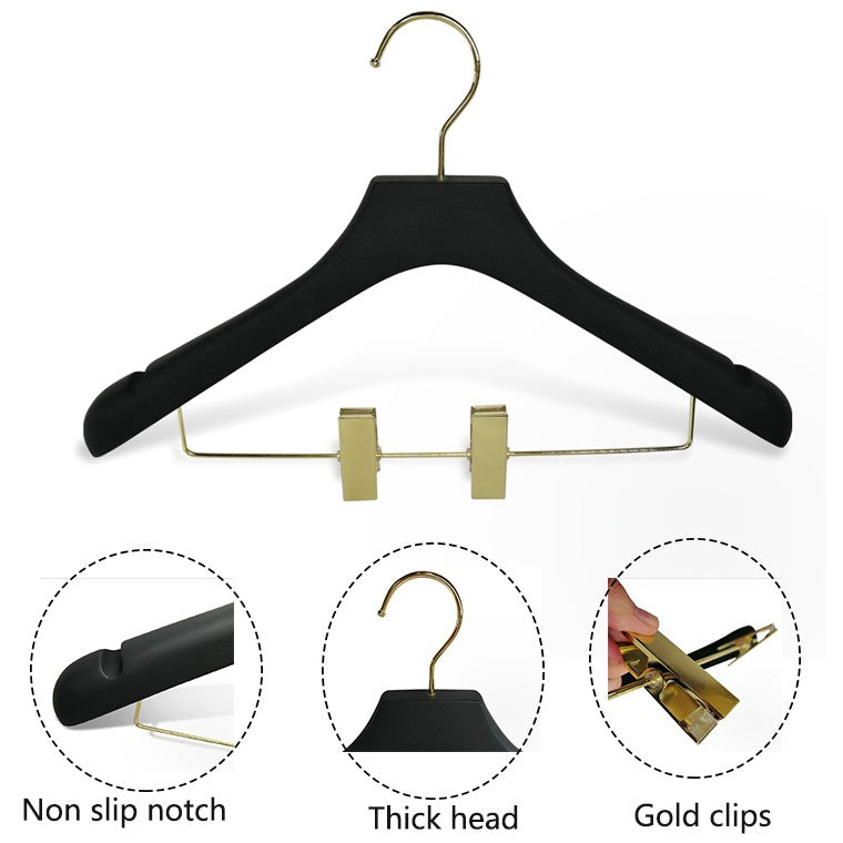 Luxury Rubber Paint Wooden Suit Hanger With Gold Clips