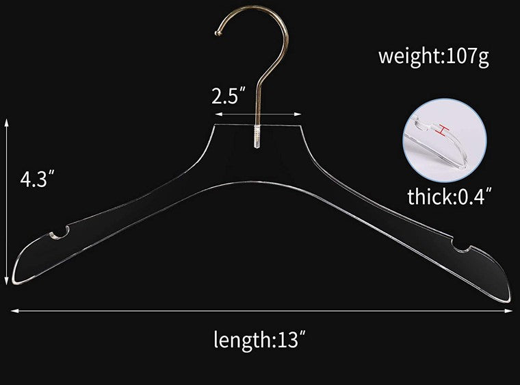 ゴールドフック付き高級クリアアクリルコートハンガー