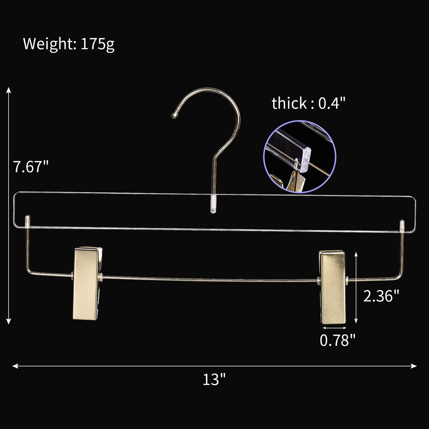 Luxuriöser Hosenbügel aus durchsichtigem Acryl mit goldenem Haken